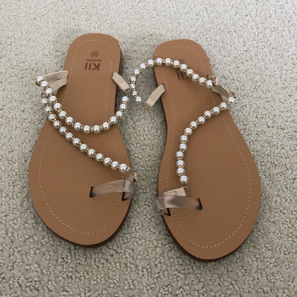 Goodnight Macaroon Jenn pearl strap sandals size 5